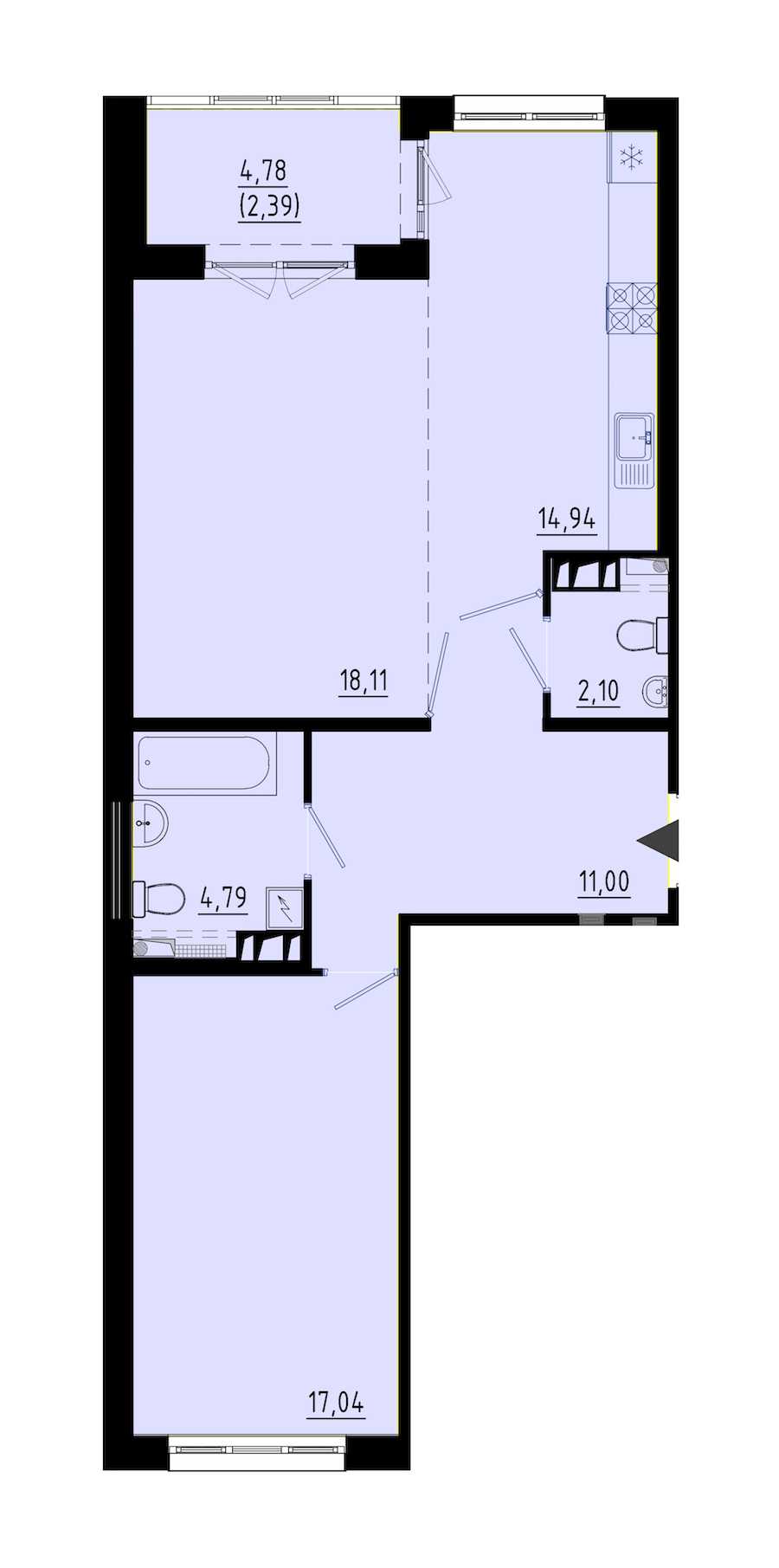 Однокомнатная квартира в : площадь 68.5 м2 , этаж: 2 – купить в Санкт-Петербурге